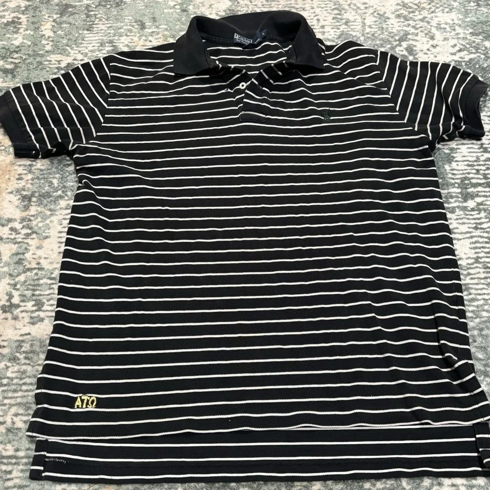 Polo Ralph Lauren black and white striped Alpha Tau Omega Large